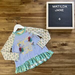 Matilda Jane Once Upon A Time Glimmer Knit Purple Green Floral Stripes Tunic 6